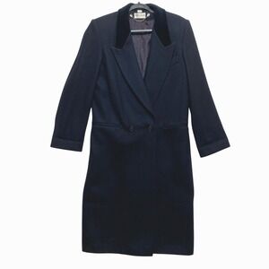 Ashley Scott Double Breasted Overcoat Womens Medium Navy 100% Wool Velvet Collar